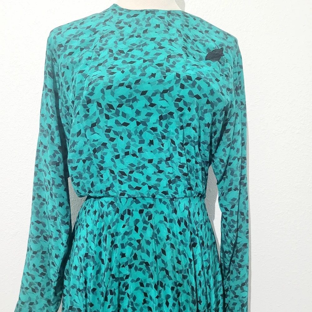 VINTAGE Maggy London by Jeannene Booher 100% Silk Long Abstract Print Dress 80's - Picture 3 of 15